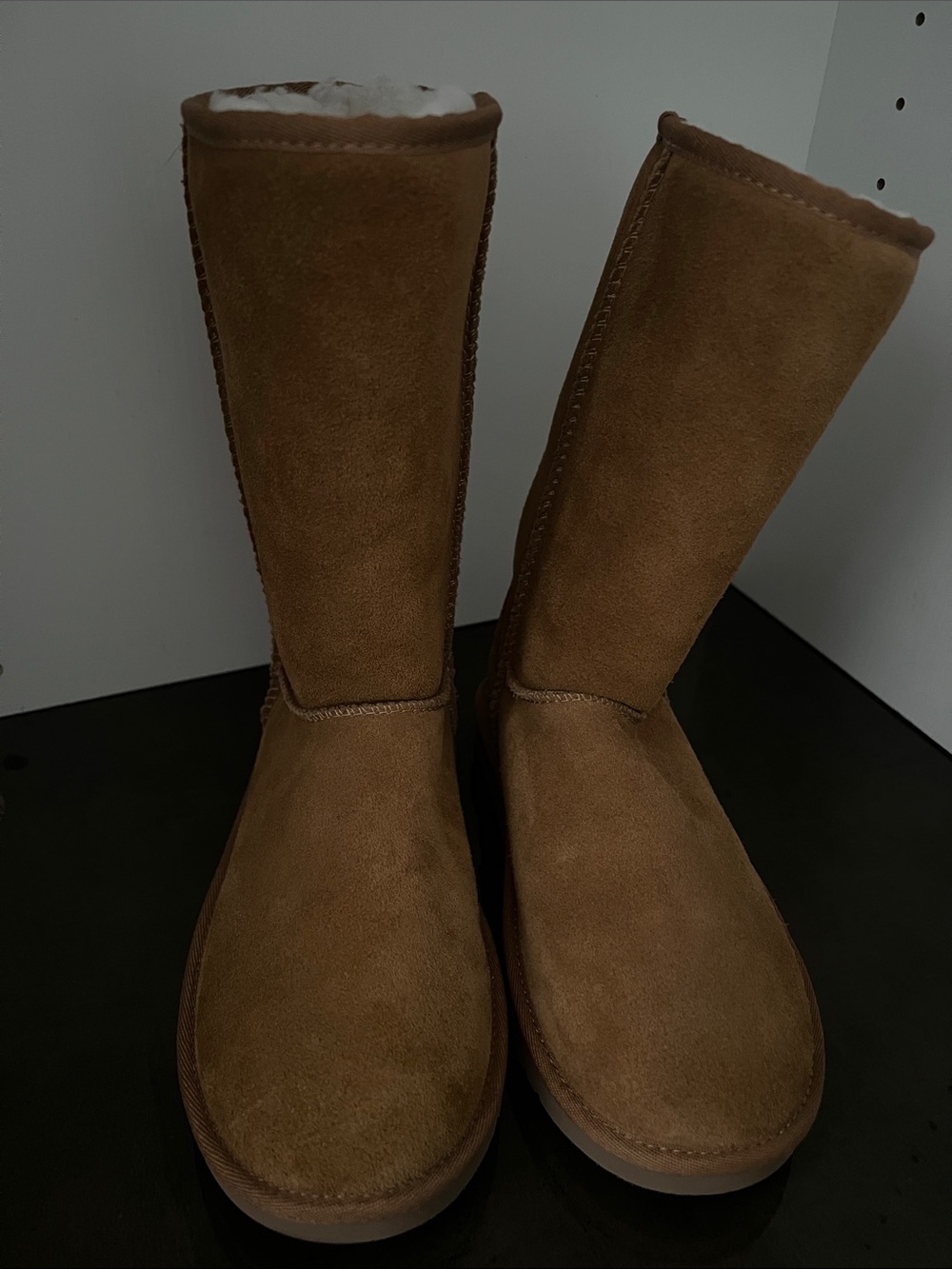 Koolaburra Tall Suede Shearling Boots in Brown